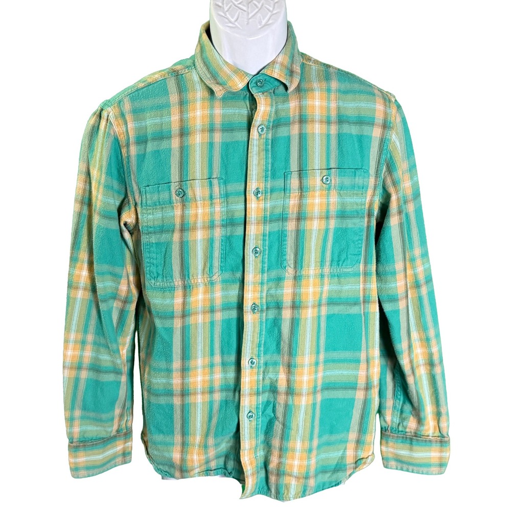 The North Face Button Down Shirt Mens M Green Plaid Long Sleeve Flannel Pocket